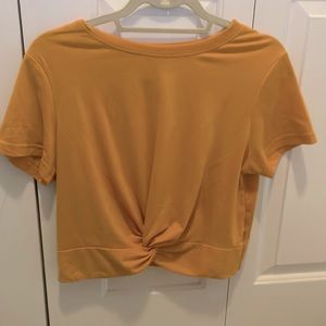 Short Sleeve Solid Crop Top Twist Front Tee Shirt